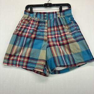 Woolrich Women’s Plaid Shorts Size 14 Blue Red Cotton High Rise Vintage USA